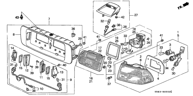 1995 Honda Civic Garnish *BG33P* (PARADISE BLUE GREEN PEARL) Diagram for 33702-SR4-A01ZS