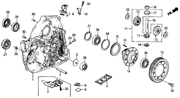1990 Honda Civic 4 Door LX KA 4AT AT Torque Converter Housing  - Differential Diagram