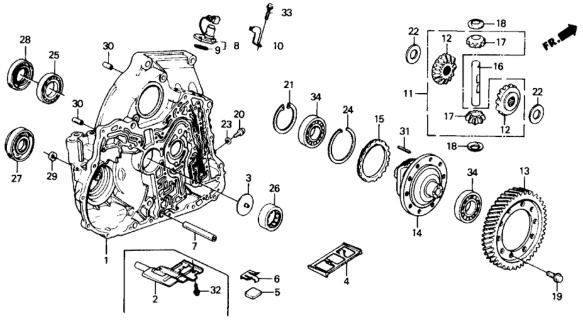 1991 Honda Civic AT Torque Converter Housing  - Differential Diagram