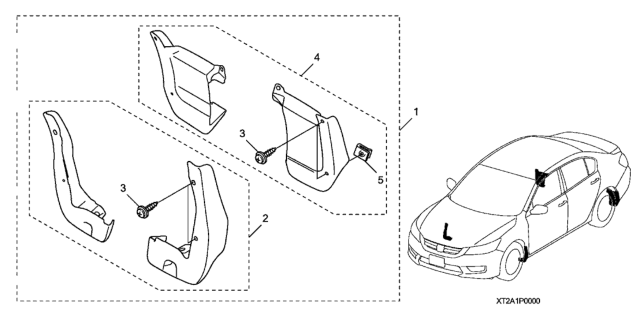 2014 Honda Accord Splash Guard Set, Rear Diagram for 08P09-T2A-101R1