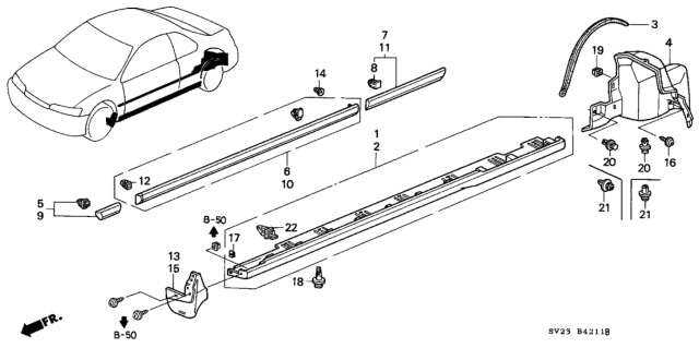 1995 Honda Accord Garnish Assy., R. Side Sill Diagram for 71800-SY8-A00