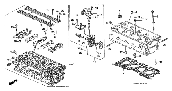 1998 Honda Prelude Cylinder Head Assembly Diagram for 12100-PCF-010