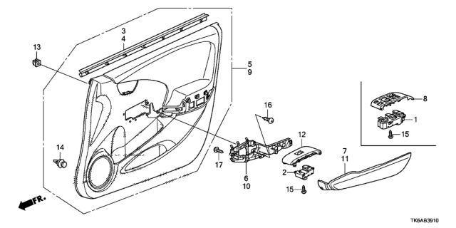 2013 Honda Fit Panel, FR. Power Window Switch*NH167L* (Sub) (GRAPHITE BLACK) Diagram for 83593-TF0-G01ZA