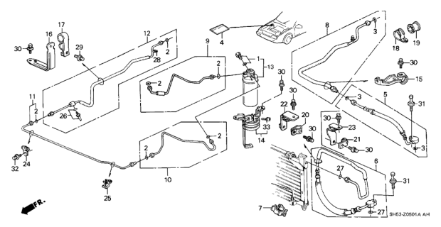 1990 Honda Civic 5 Door DX KA 5MT A/C Hoses - Pipes Diagram