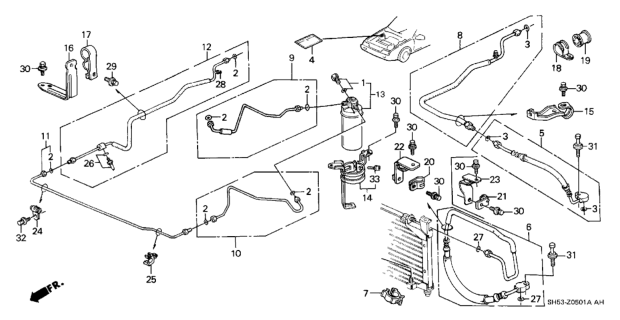 1991 Honda Civic A/C Hoses - Pipes Diagram