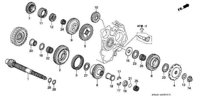 1994 Honda Accord Countershaft Diagram for 23220-P0X-000