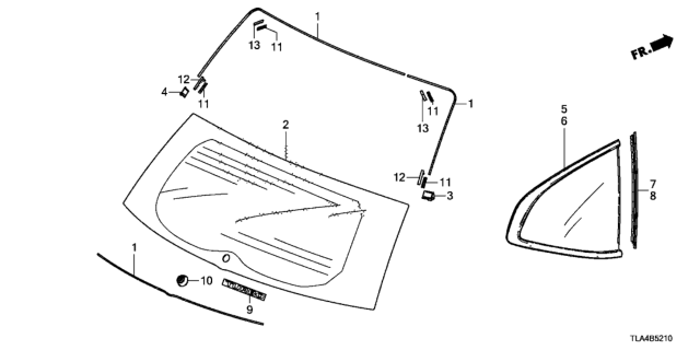 2019 Honda CR-V Molding, R. RR. Windshield Corner Diagram for 73214-TLA-A01