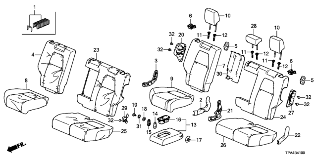 2020 Honda CR-V Hybrid Pad Complete Right, Rear-Cushion Diagram for 82137-TNC-J01