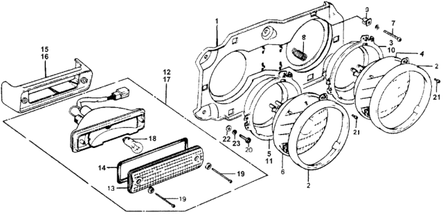 1977 Honda Accord Garnish, FR. Combination Diagram for 33309-657-670