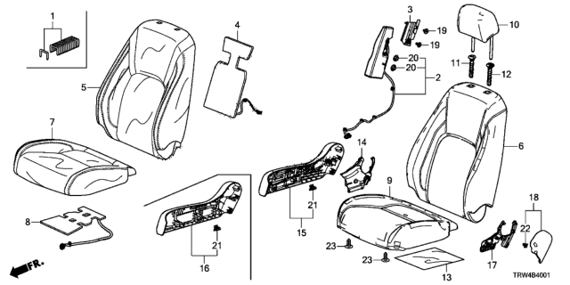 2020 Honda Clarity Plug-In Hybrid Front Seat (Passenger Side) Diagram