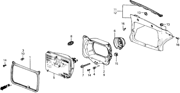 1990 Honda Prelude Garnish, L. Headlight Diagram for 75165-SF1-000