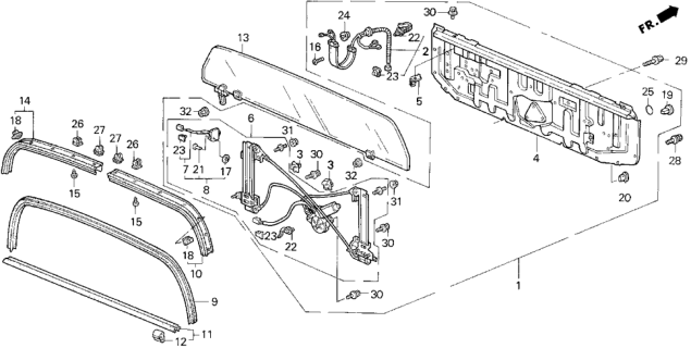 1997 Honda Del Sol Stabilizer, RR. Glass Diagram for 85813-SR2-003