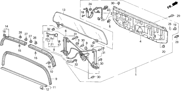 1997 Honda Del Sol Runchannel, Rear Windshield Diagram for 85825-SR2-003