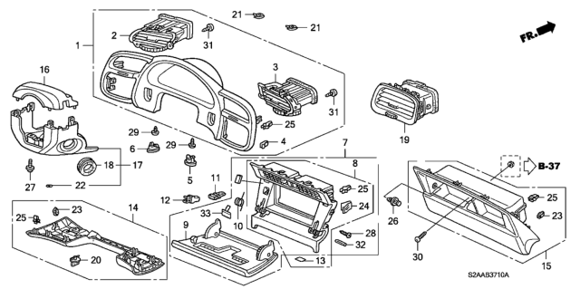 2009 Honda S2000 Instrument Panel Garnish Diagram