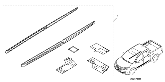 2019 Honda Ridgeline 4 Door RTL (2WD) KA 6AT Body Side Molding Diagram
