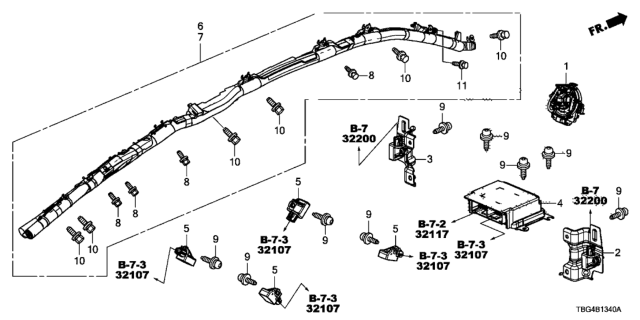 2017 Honda Civic Module Set, Driver Side Curtain Airbag Diagram for 78875-TBG-A82