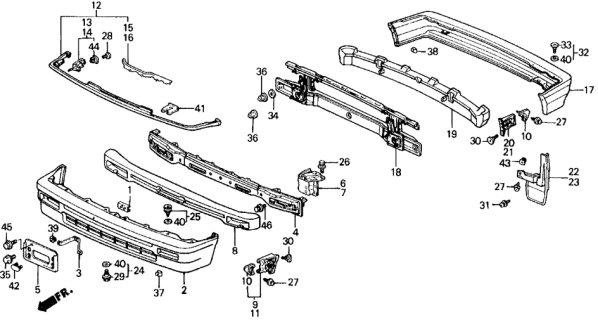 1989 Honda Civic Face, Front Bumper Diagram for 71101-SH5-000