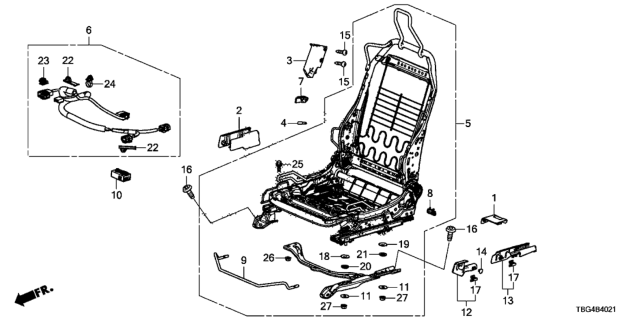2018 Honda Civic 2 Door SI KA 6MT Front Seat Components (Passenger Side) Diagram