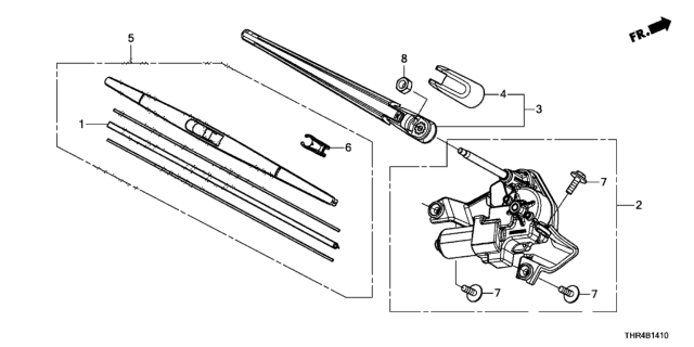 2022 Honda Odyssey Motor Assembly, Rear Windshield Wiper Diagram for 76700-THR-A02