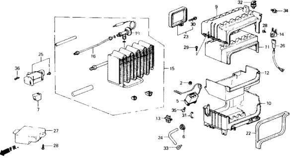 1988 Honda Accord Evaporator Sub-Assembly Diagram for 80210-SE0-A21