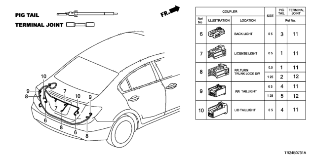 2014 Honda Civic 4 Door MX KL CVT Electrical Connector (Rear) Diagram