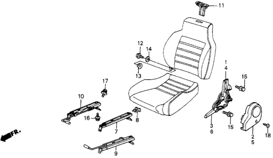 1987 Honda CRX 2 Door HF KA 5MT Front Seat Components Diagram