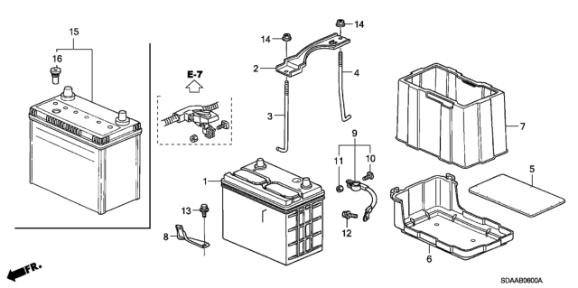 2007 Honda Accord Cover, Battery Diagram for 31531-SDA-A00