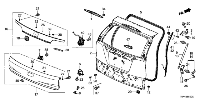 2012 Honda CR-V Stay Assembly, Passenger Side Tailgate Open Diagram for 74820-T0A-003