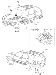2002 Honda Passport 4 Door 4LX KA 5MT Floor Panel Grommets Diagram