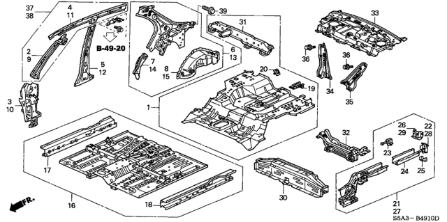 2001 Honda Civic Wheelhouse, L. RR. Diagram for 64730-S5A-A00ZZ