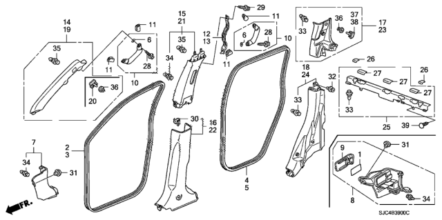 2013 Honda Ridgeline Pillar Garnish Diagram