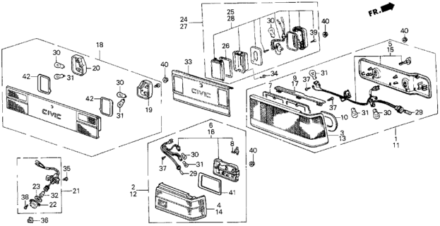 1987 Honda Civic Garnish, Rear Panel Diagram for 33700-SB4-671