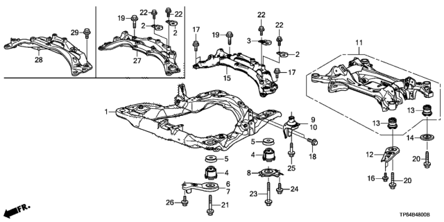 2012 Honda Crosstour Sub-Frame Assembly, Rear Suspension (4Wd) Diagram for 50300-TP7-A51