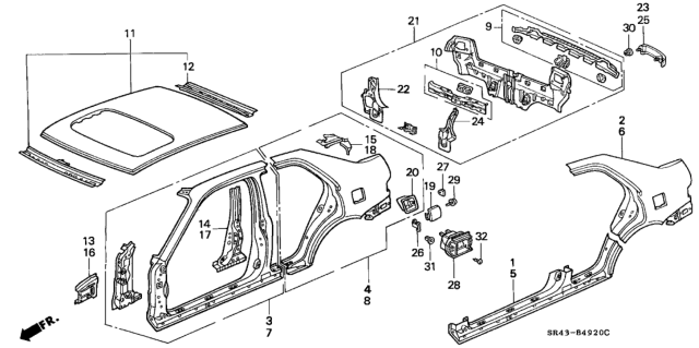 1992 Honda Civic Panel Set, R. FR. (Outer) Diagram for 04635-SR4-A10ZZ