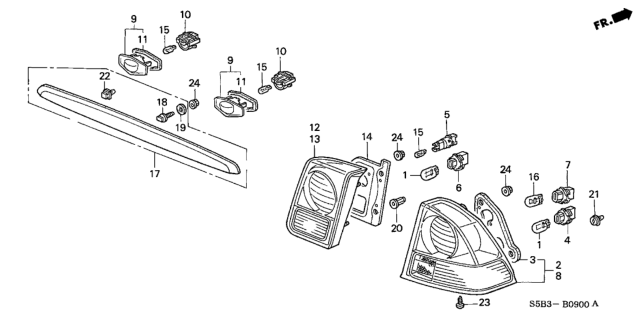 2003 Honda Civic 4 Door MX (HYBRID) KL CVT Taillight - License Light Diagram