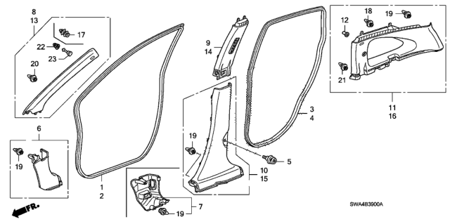 2010 Honda CR-V Seal, L. RR. Door Opening *NH167L* (GRAPHITE BLACK) Diagram for 72855-SWA-A01ZA