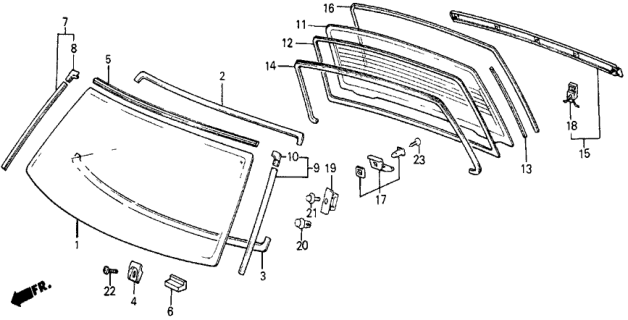 1984 Honda Civic 5 Door DX KA 5MT Windshield - Rear Window Diagram