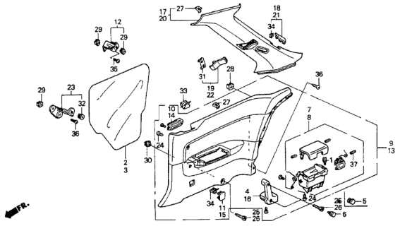 1990 Honda Accord Lining Assy., L. Side *R104L/R104L* Diagram for 83780-SM2-A01ZC