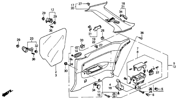 1990 Honda Accord Lining Assy., R. Side *R104L/R104L* Diagram for 83730-SM2-A11ZB