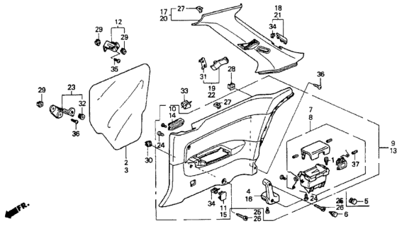 1990 Honda Accord Lining Assy., R. Side *NH89L/NH89L* Diagram for 83730-SM2-A11ZE