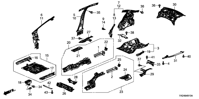 2014 Honda Civic Crossmember, Middle Floor Diagram for 65700-TR3-X00ZZ