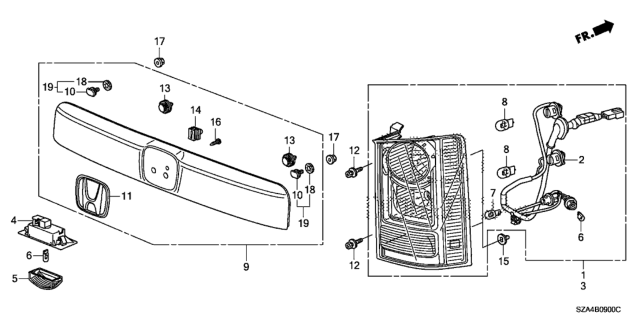 2012 Honda Pilot Taillight - License Light Diagram