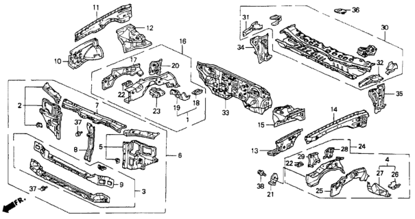 1993 Honda Accord 2 Door EX KA 5MT Bulkhead Diagram