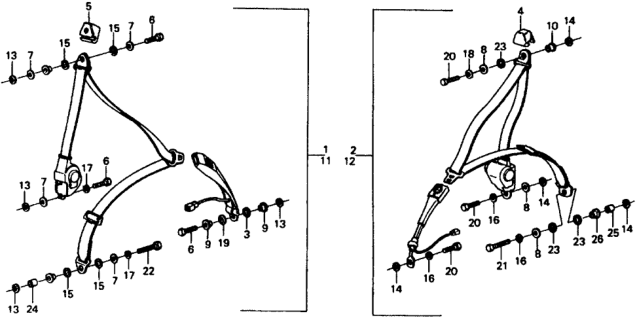 1977 Honda Civic 3 Door ** (1200) ** 4MT Front Seat Belt Diagram