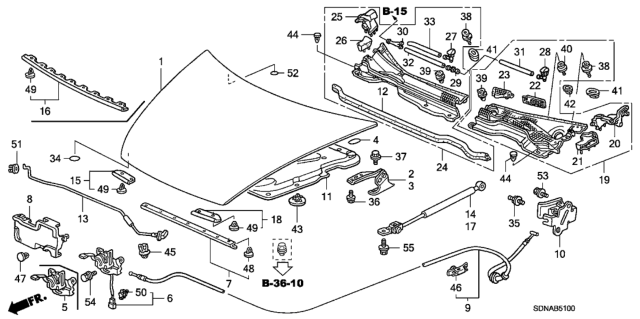 2007 Honda Accord Cover, Driver Hood Hinge Diagram for 74212-SDN-A00