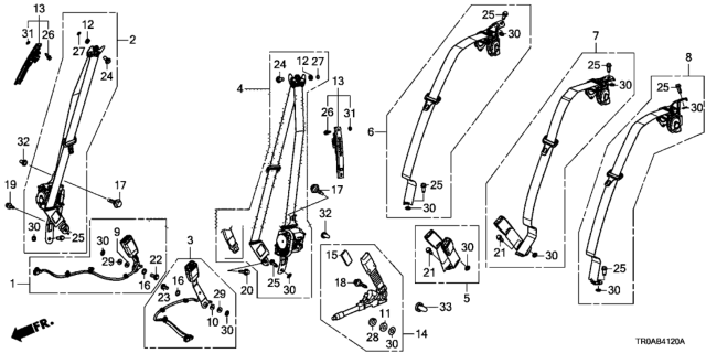 2013 Honda Civic 4 Door LX KA 5AT Seat Belts Diagram