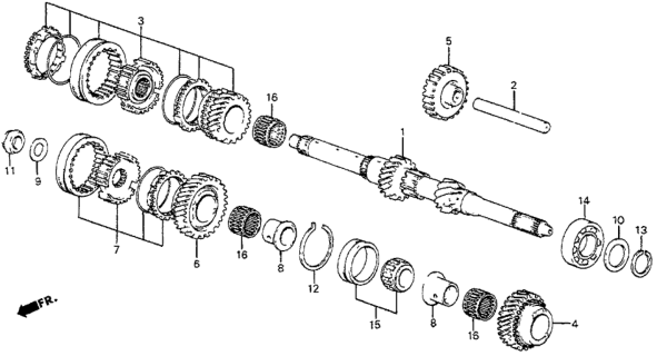 1984 Honda Prelude Mainshaft Diagram for 23211-PC8-962