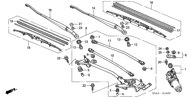 2004 Honda Civic 4 Door MX (HYBRID) KL 5MT Front Wiper Diagram