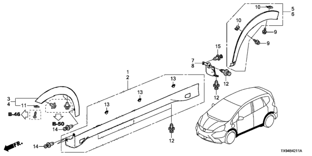 2013 Honda Fit EV Garnish Assy., R. RR. Wheel Arch *B579P* (REFLECTION BLUE PEARL) Diagram for 74410-TX9-A02ZA