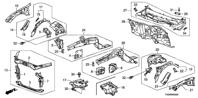 2009 Honda Accord Bulkhead, Front Diagram for 60400-TA0-A00ZZ